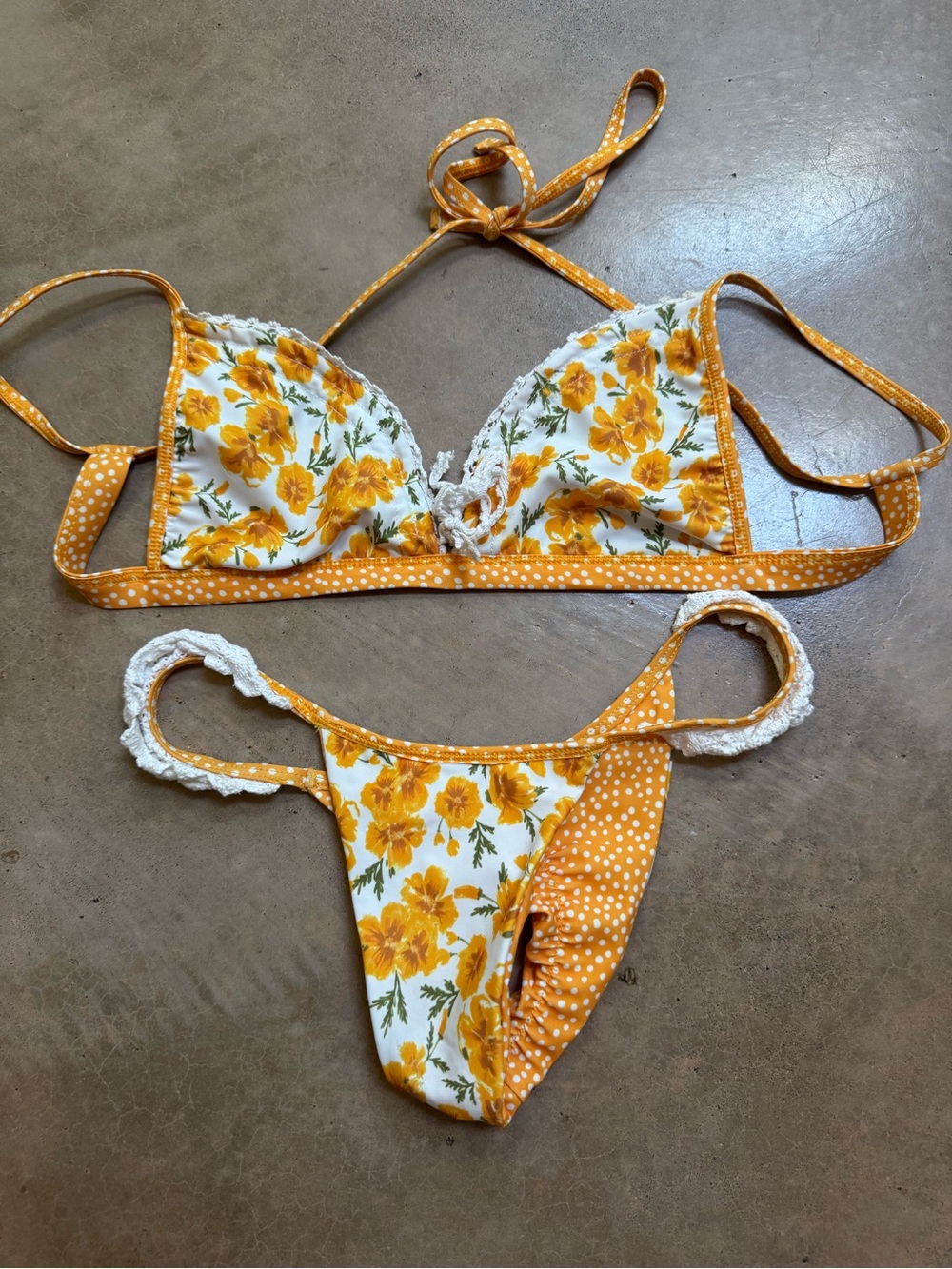 Yellow Floral Tie-Back Bikini Set - Women Swim Bikini